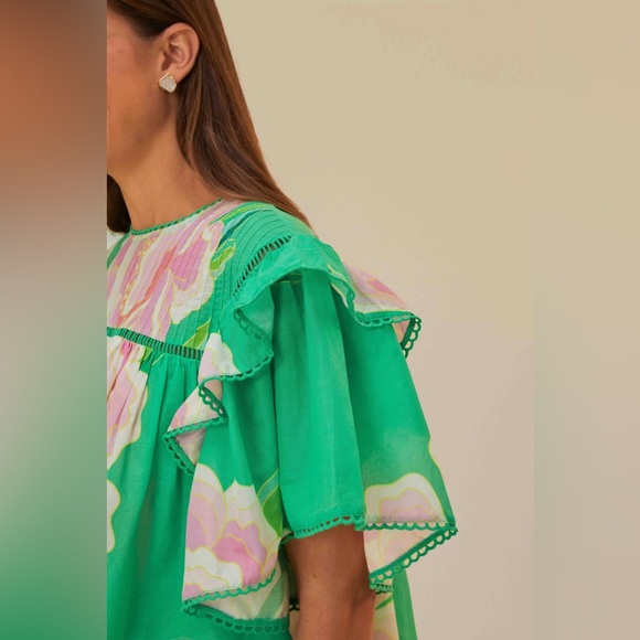 FARM RIO Green Floral Vibing Blouse - Picture 2 of 3